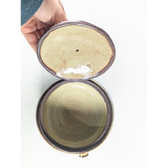 Handmade pottery lidded bowl with bugs, wheel thrown ceramic art storage jar in - Picture 7 of 10